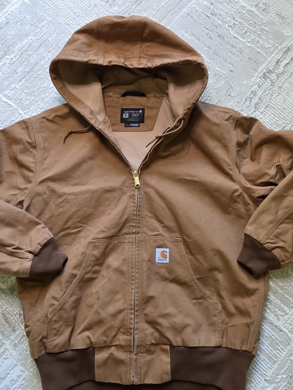 Carhartt Duck Canvas Brown Hooded Work Jacket Men's Medium Zip Front Pic 6
